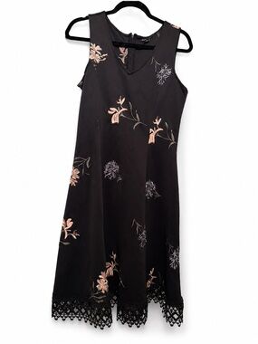 dressbarn Black Midi Dress with Pink and Lilac Floral Embroidery